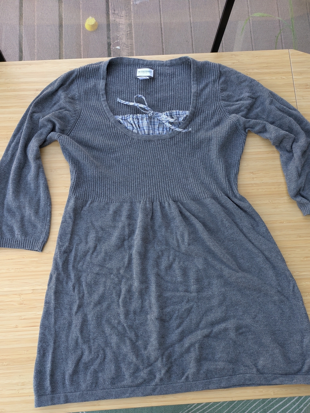 Motherhood Maternity Knit Tunic With Plaid Tie Collar